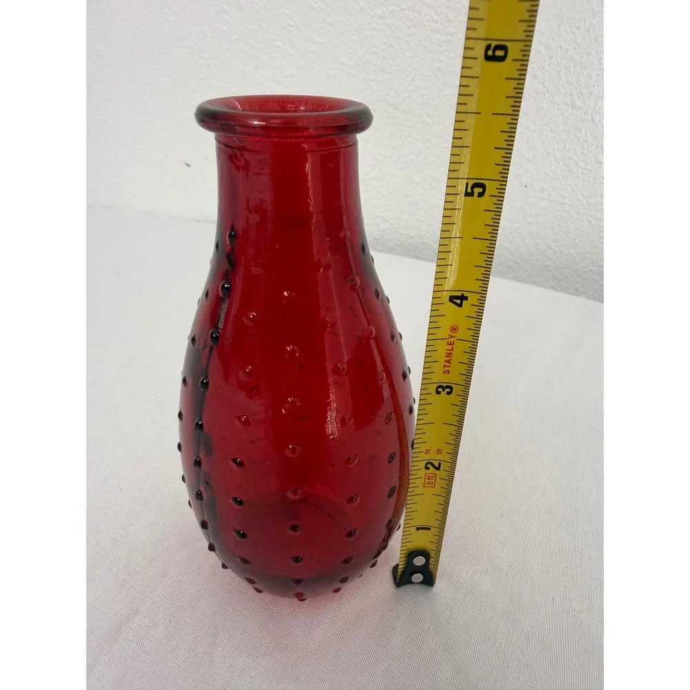 Ruby Red Glass Hobnail Bud Vase Textured Bubble Glass 5.5 Inch Decorative Decor